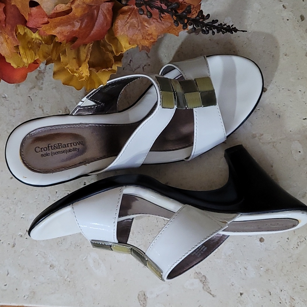 White Croft&Barrow 3" High Heel Sandals Sole Sense Ability Abalone Open Toe 6.5 - Picture 5 of 14